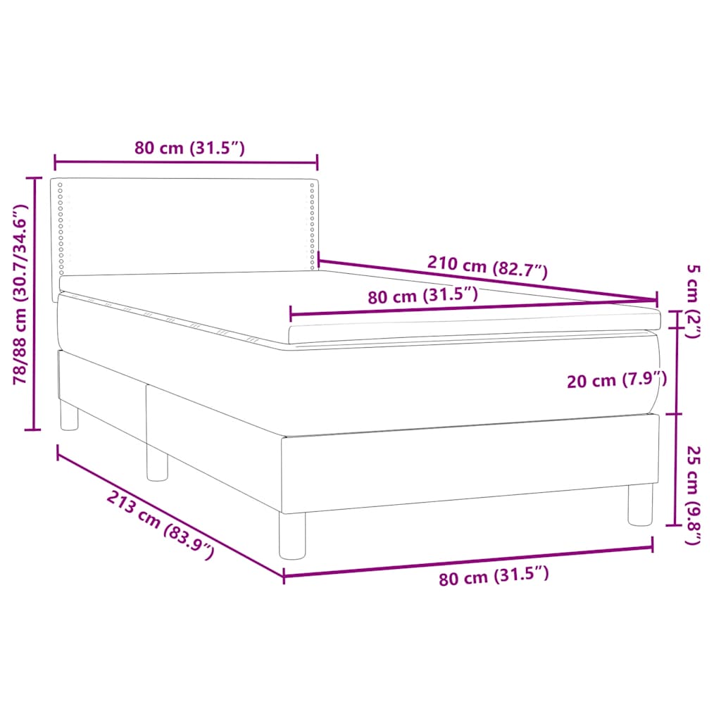 Box Spring krevet s madracem svijetlo sivi 80x210 cm baršun