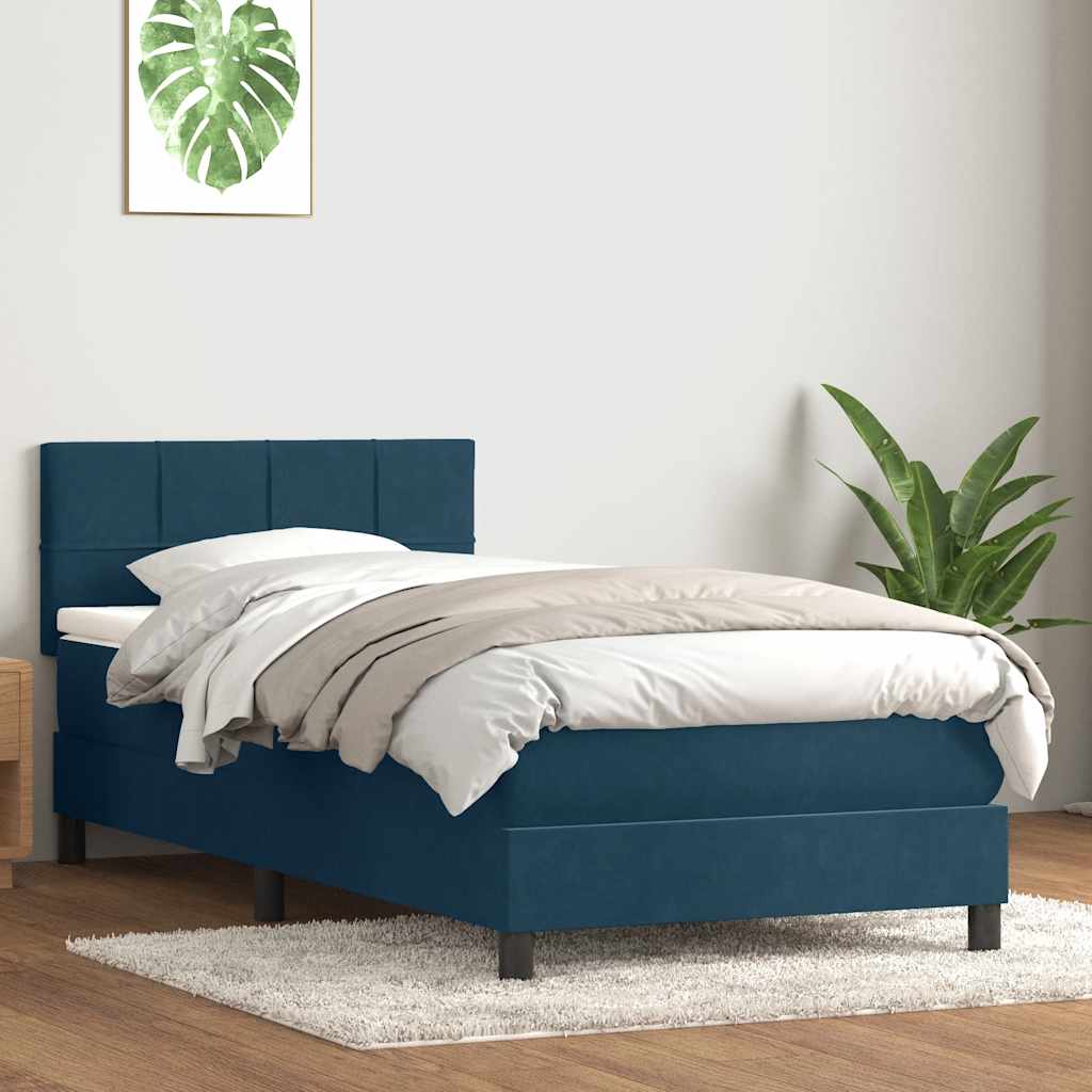 Box Spring krevet s madracem tamnoplavi 80x210 cm baršun