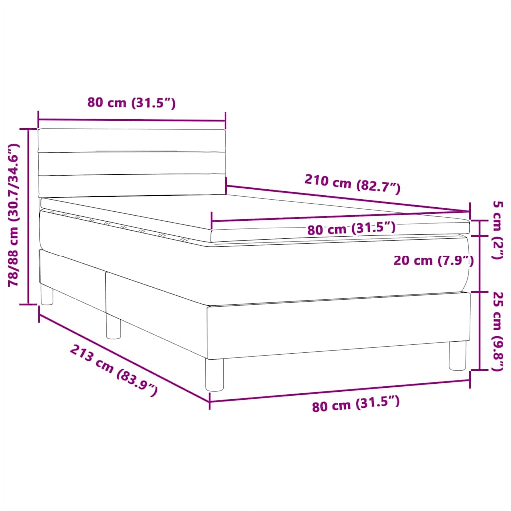 Box Spring krevet s madracem tamnoplavi 80x210 cm baršun