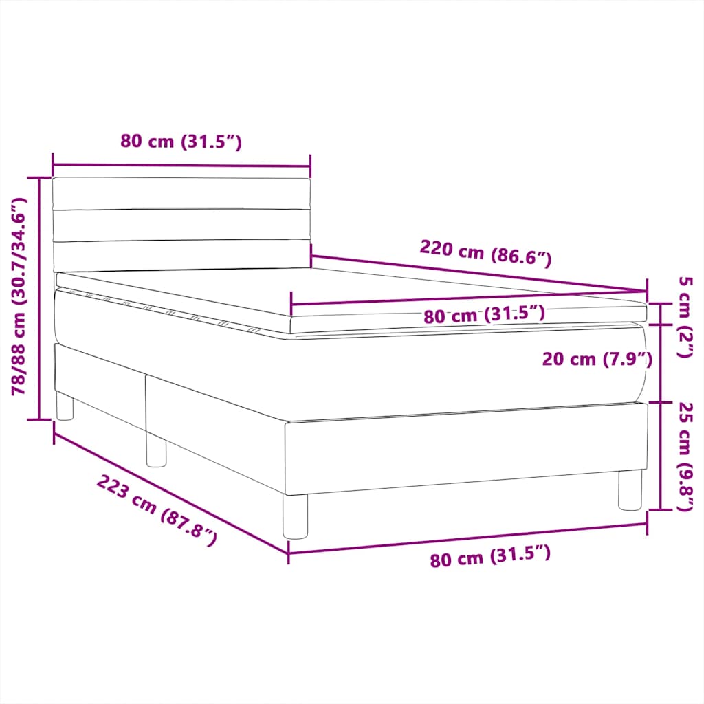 Box spring krevet s madracem tamnoplavi 80x220 cm baršunasti