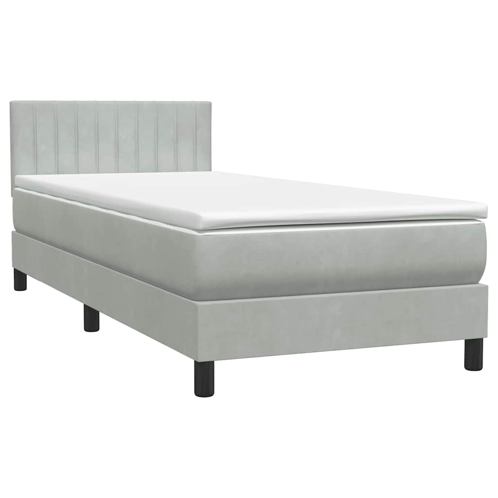 Box Spring krevet s madracem svijetlo sivi 90x220 cm baršun