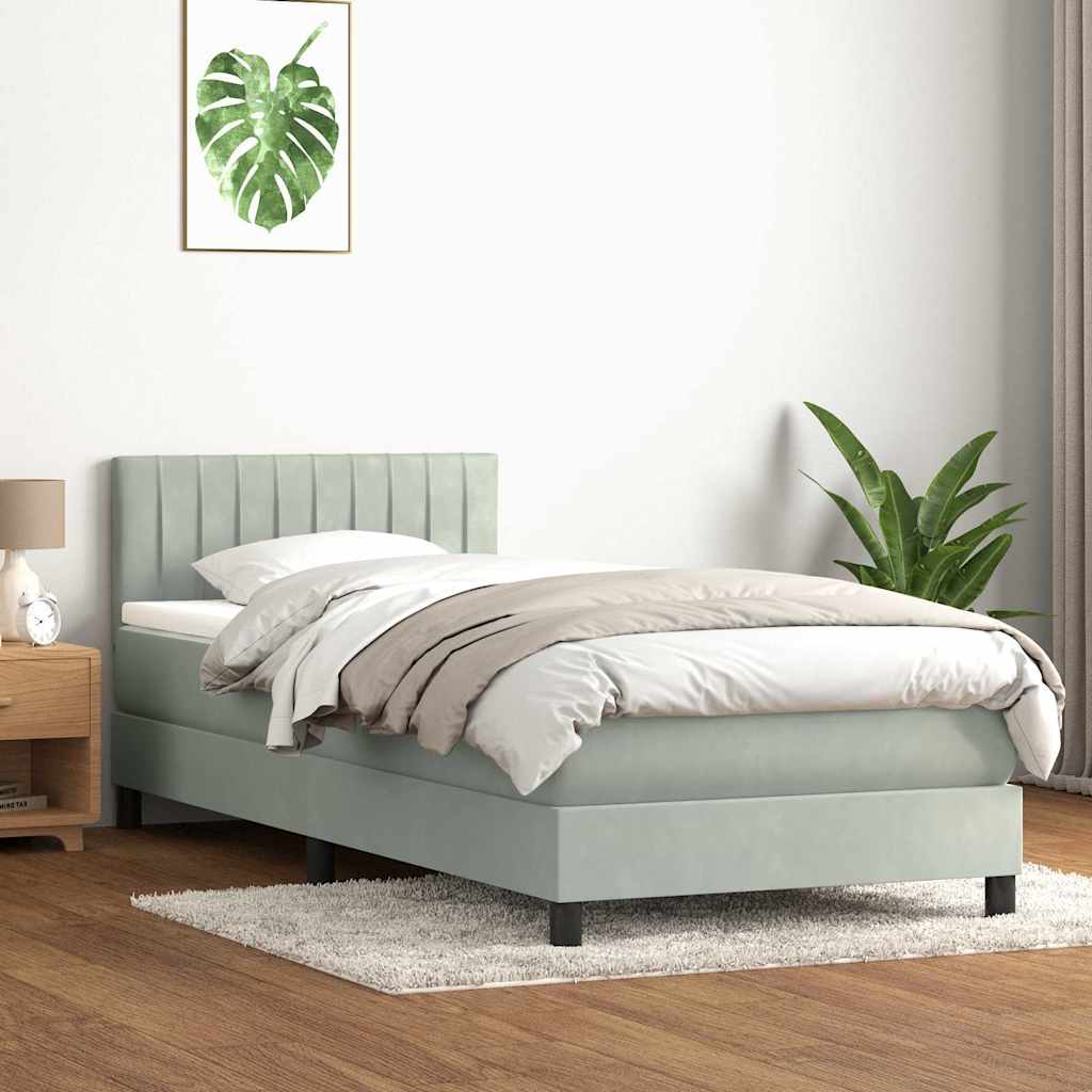 Box Spring krevet s madracem svijetlo sivi 90x220 cm baršun