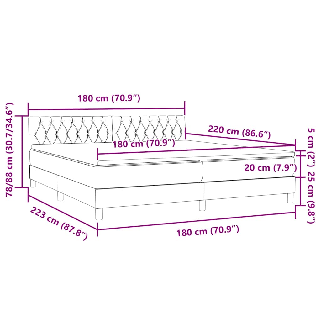 Box spring krevet s madracem tamnosivi 180x220 cm baršunasti