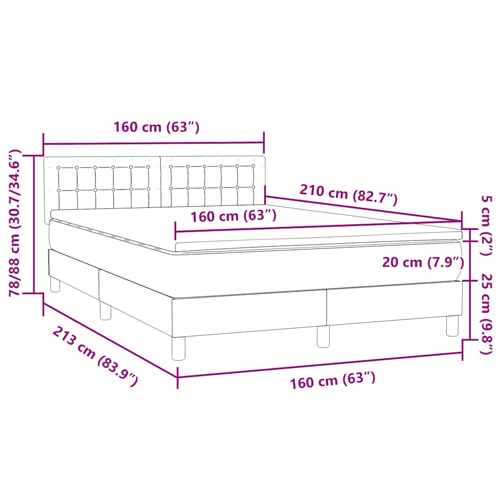 Krevet s oprugama i madracem svjetlosivi 160x210 cm baršunasti