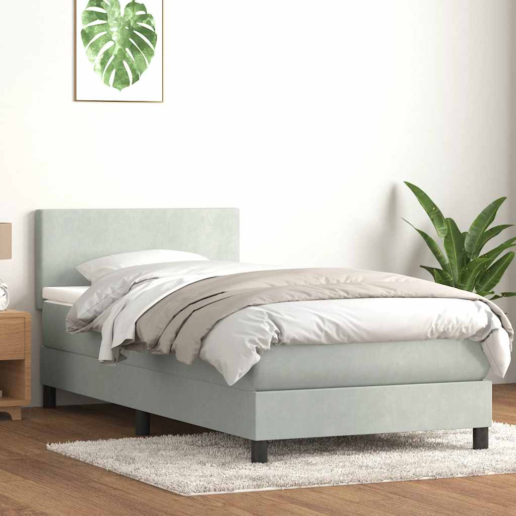 Box Spring krevet s madracem i LED svijetlo sivi 80x210 cm baršun