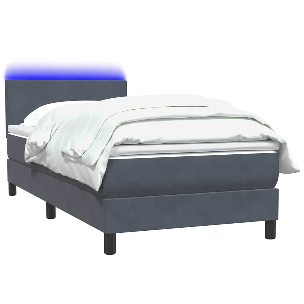 Box Spring krevet s madracem i LED tamno sivi 80x210 cm baršun