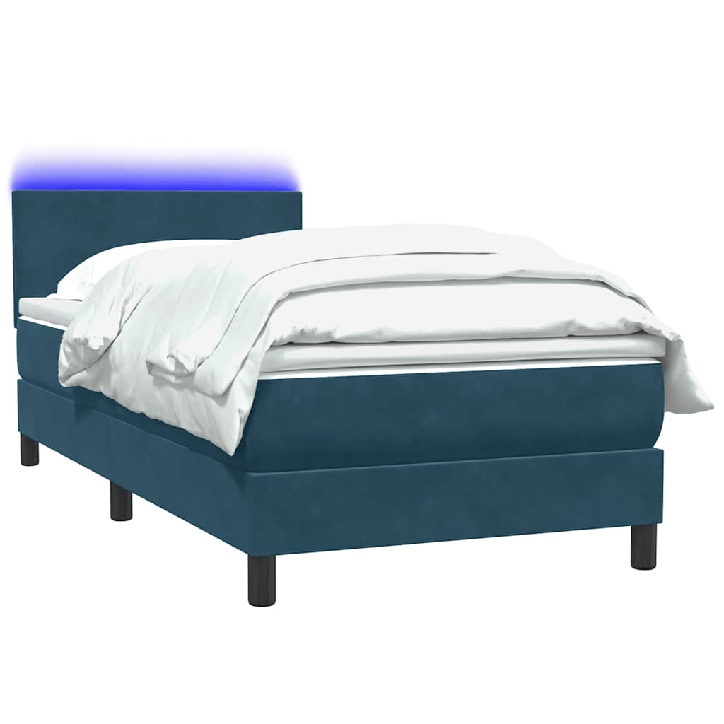 Box Spring krevet s madracem i LED tamnoplavi 80x210 cm baršun