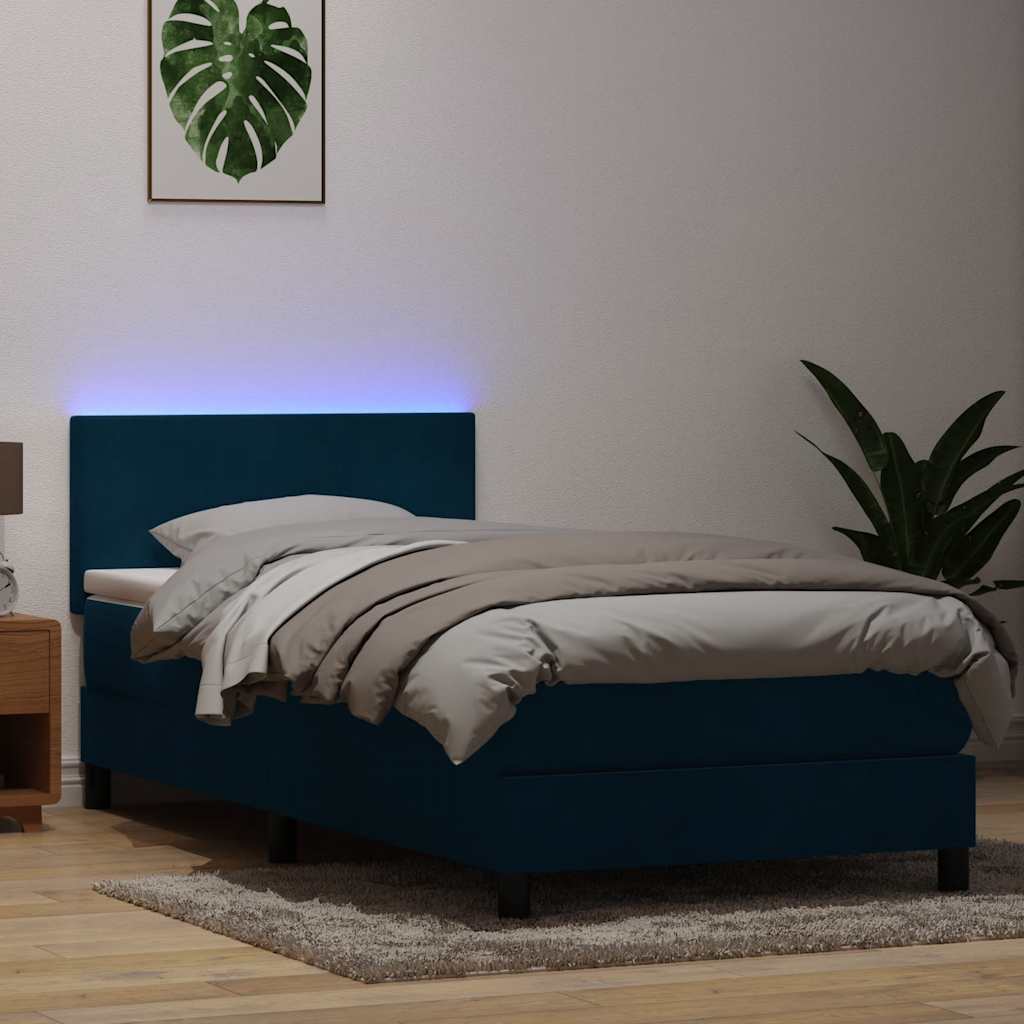 Box Spring krevet s madracem i LED tamnoplavi 80x210 cm baršun