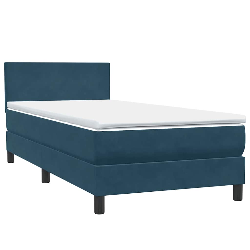 Box Spring krevet s madracem i LED tamnoplavi 80x210 cm baršun