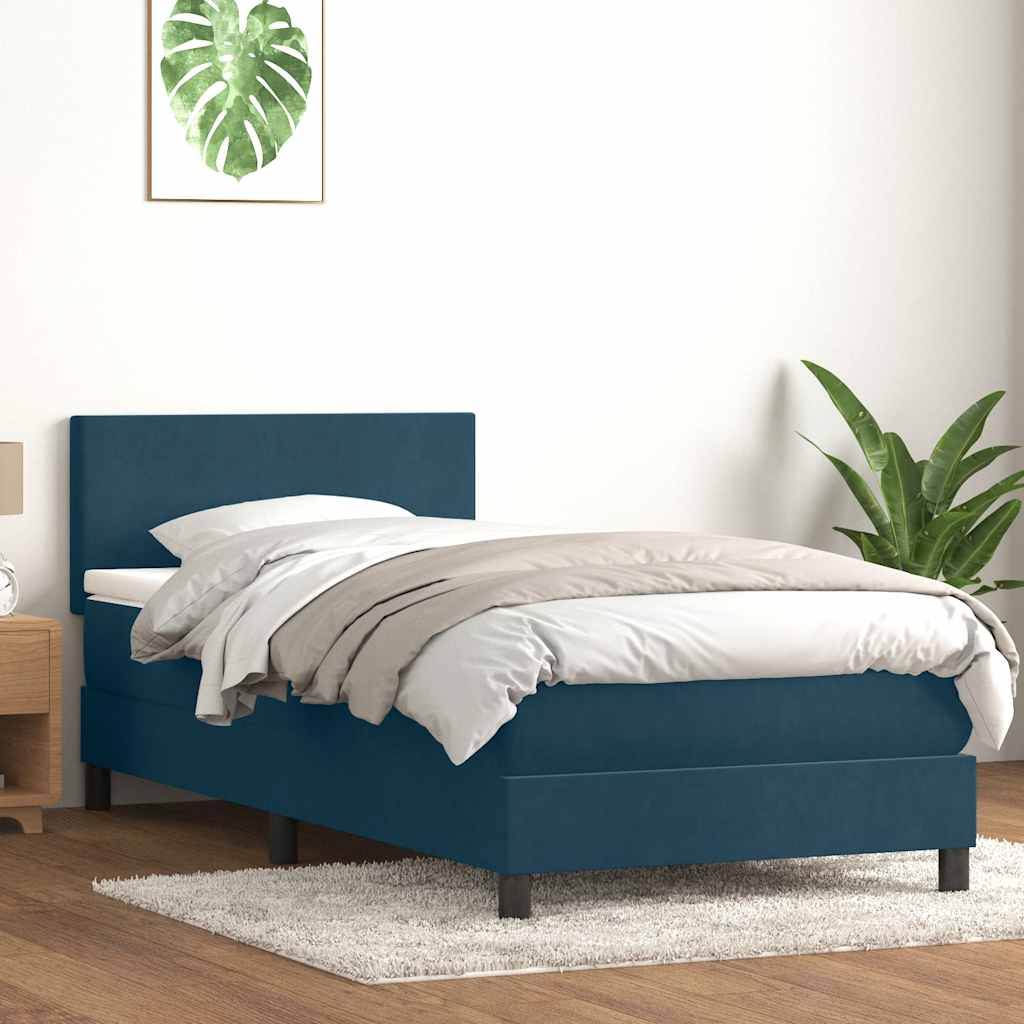 Box Spring krevet s madracem i LED tamnoplavi 80x210 cm baršun
