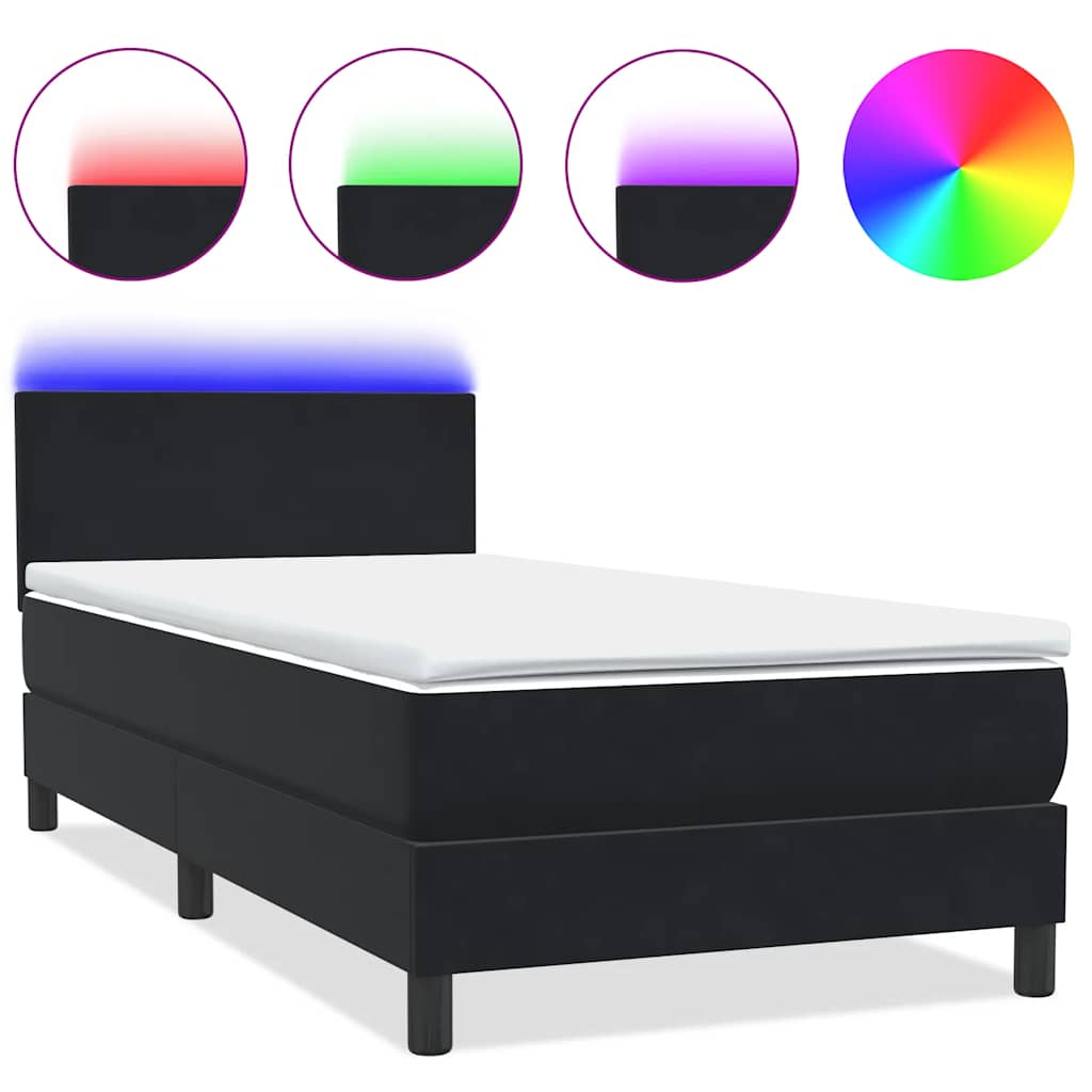 Box Spring krevet s madracem i LED crni 90x210 cm baršunasti