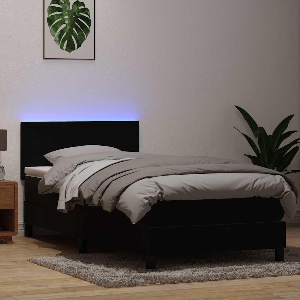 Box Spring krevet s madracem i LED crni 90x210 cm baršunasti