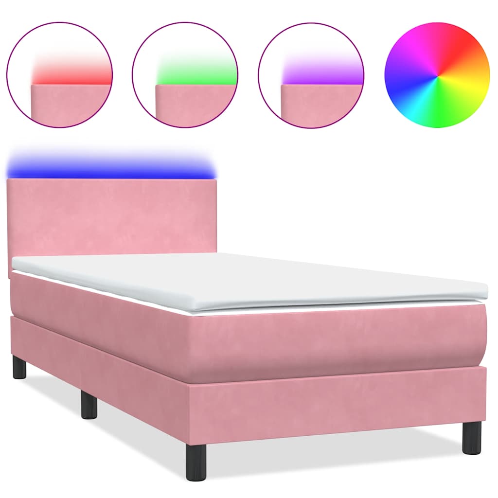 Box Spring krevet s madracem i LED ružičasti 90x210 cm samt