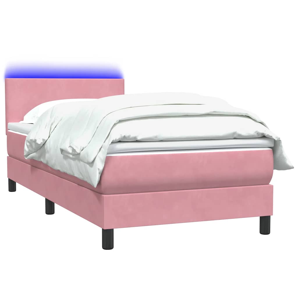 Box Spring krevet s madracem i LED ružičasti 90x210 cm samt