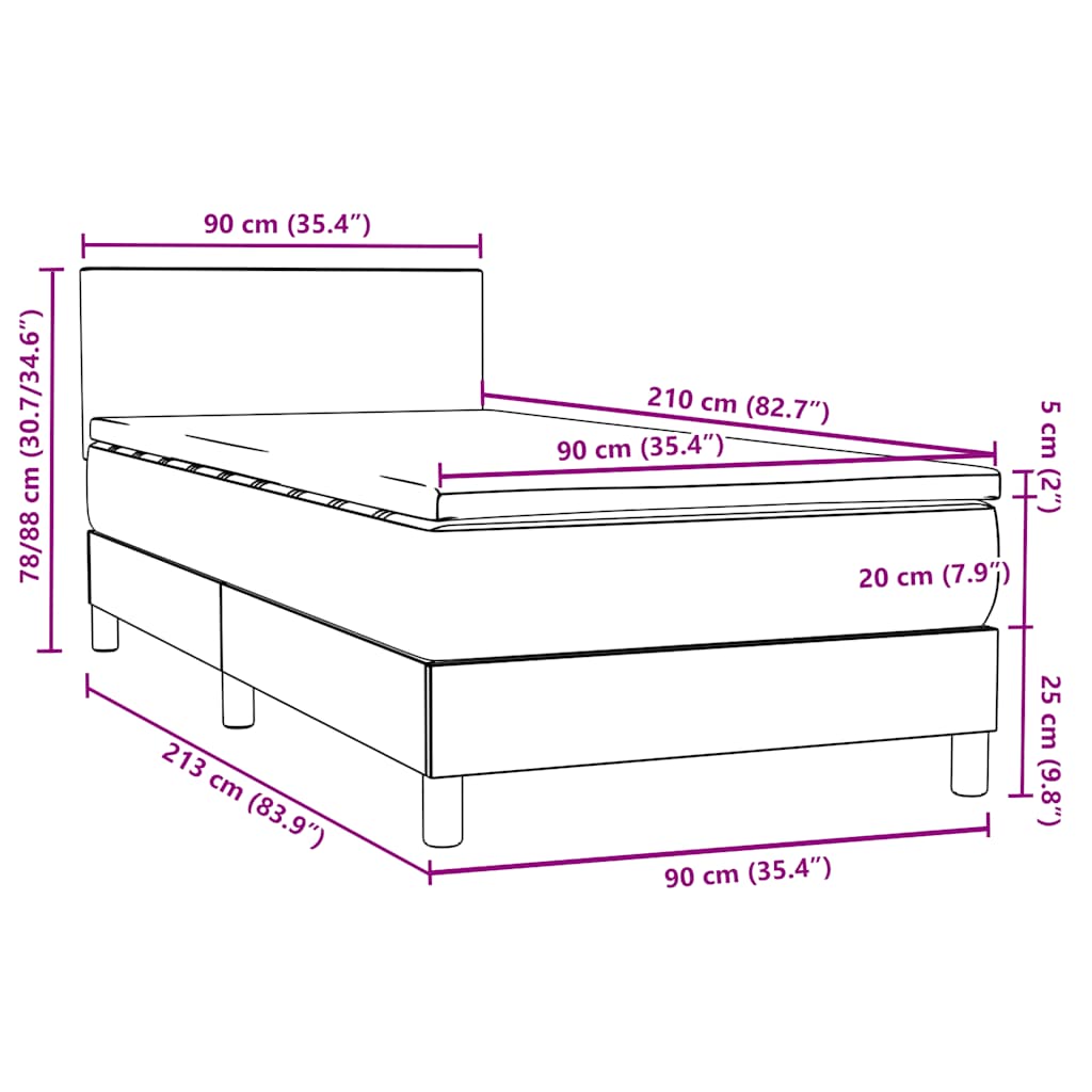Box Spring krevet s madracem i LED ružičasti 90x210 cm samt