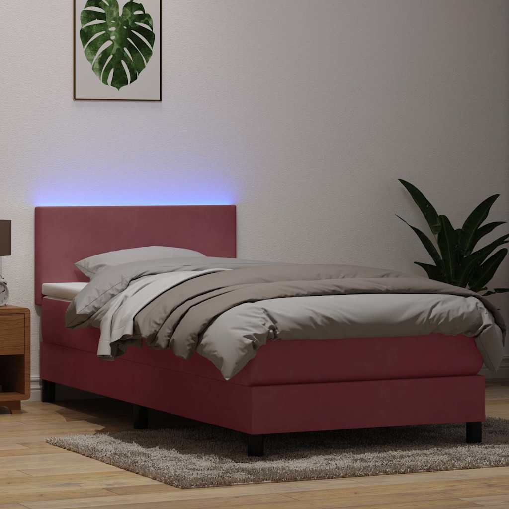 Box Spring krevet s madracem i LED ružičasti 90x210 cm samt
