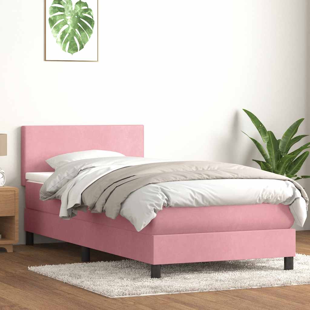 Box Spring krevet s madracem i LED ružičasti 90x210 cm samt