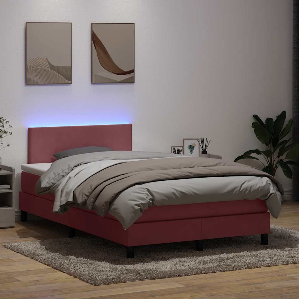 Krevet s oprugama i madracem LED ružičasti 120x210 cm baršunasti