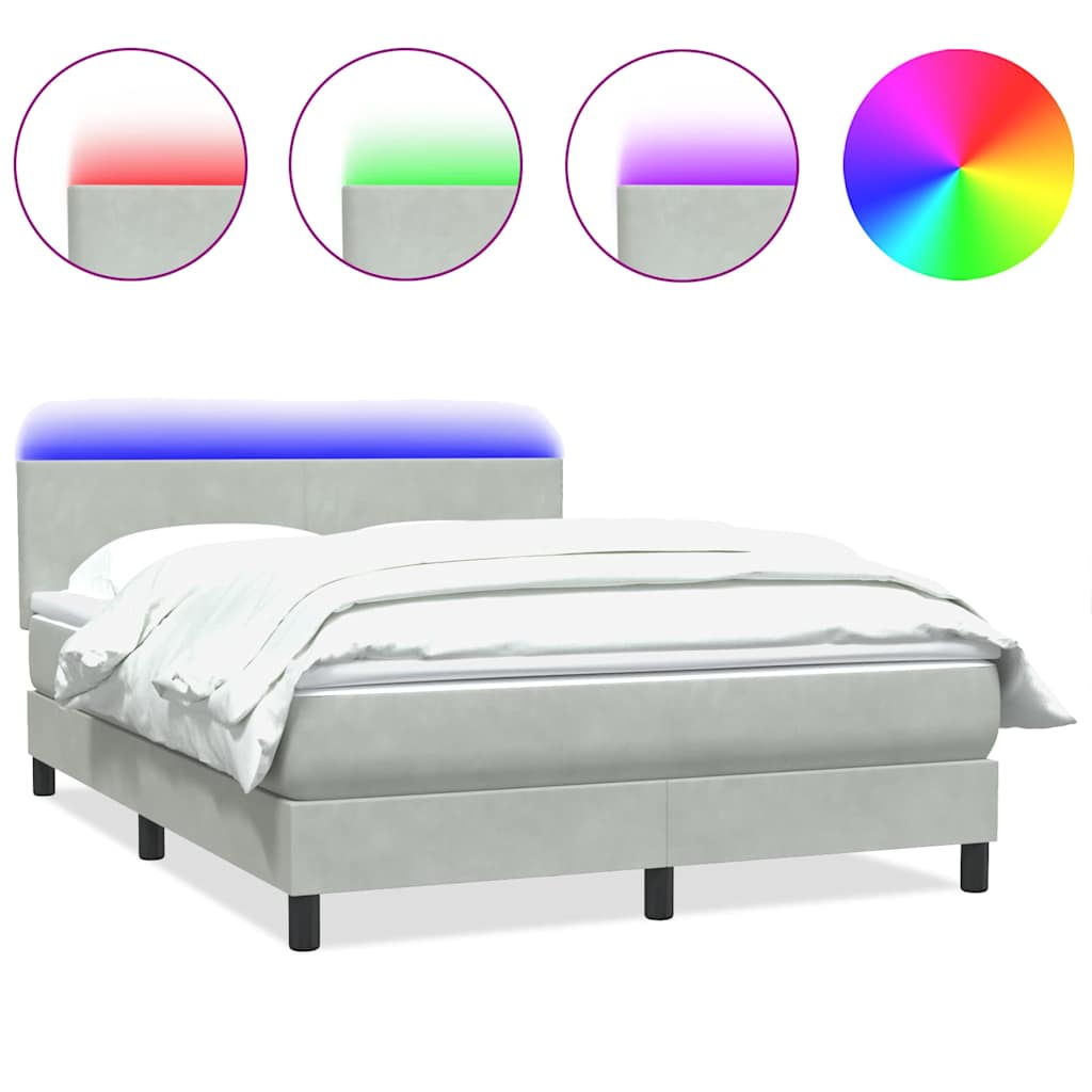 Krevet s oprugama i madracem LED svjetlosivi 160x210 cm baršunasti