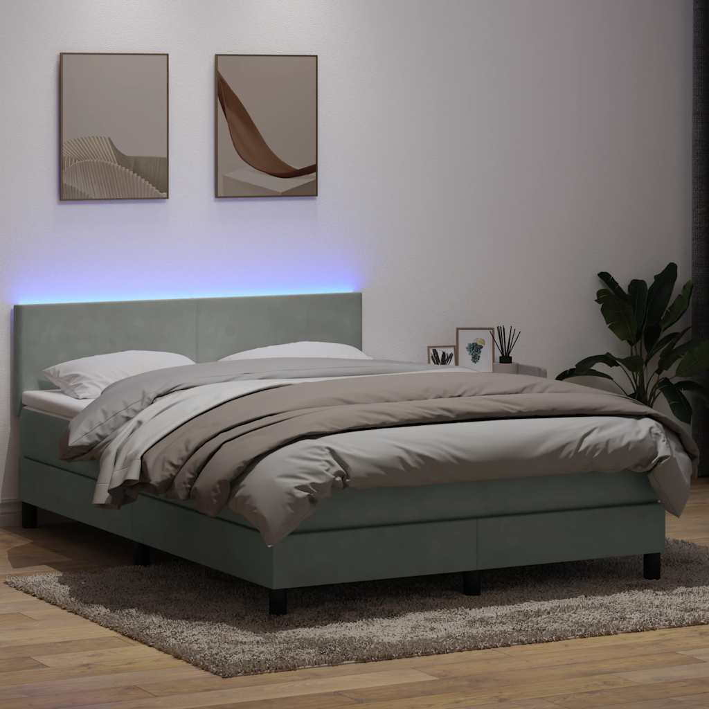 Krevet s oprugama i madracem LED svjetlosivi 160x210 cm baršunasti