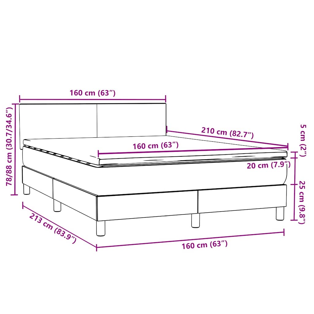 Box Spring krevet s madracem i LED crni 160x210 cm baršunasti