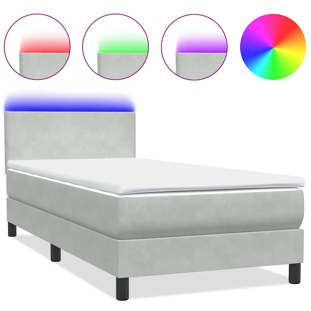 Box Spring krevet s madracem i LED svijetlo sivi 80x220 cm samt