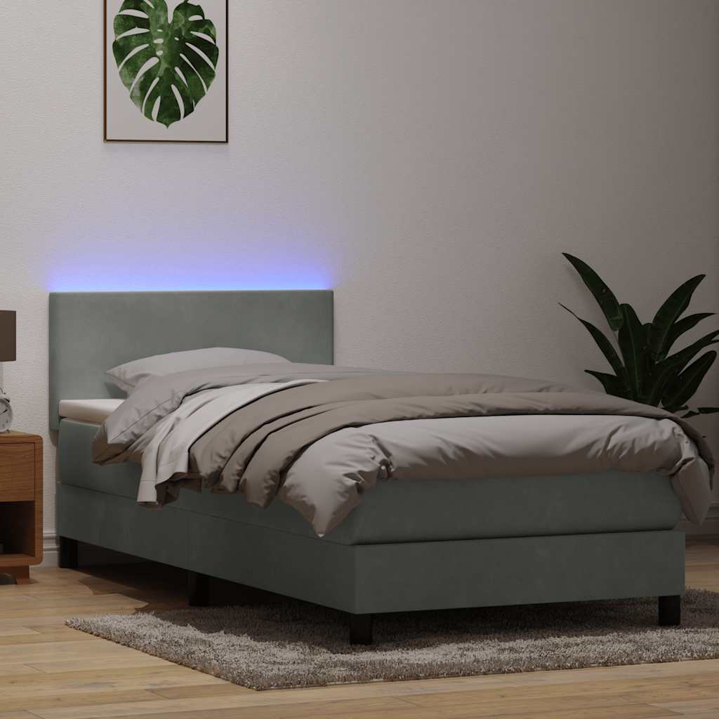 Box Spring krevet s madracem i LED svijetlo sivi 80x220 cm samt