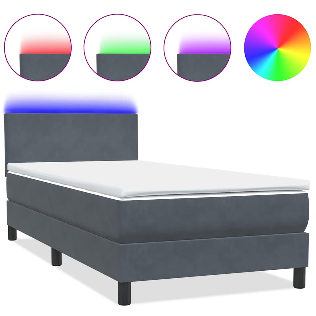 Box Spring krevet s madracem i LED tamnosivi 80 x 220 cm baršunasti