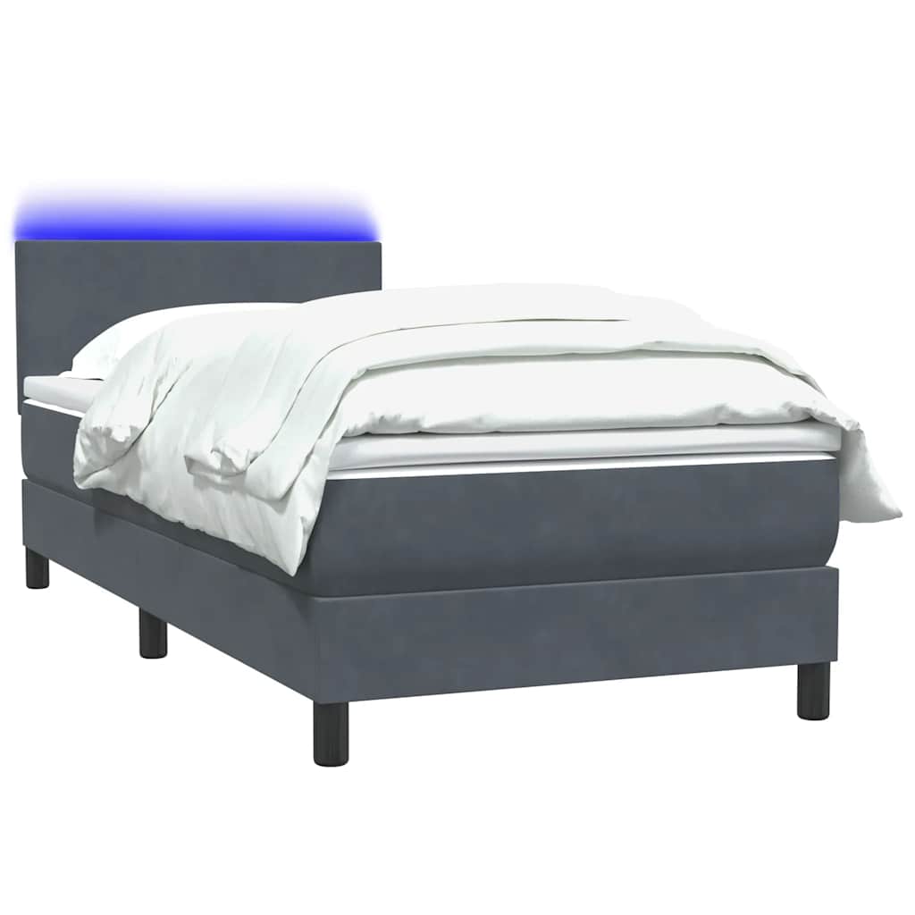 Box Spring krevet s madracem i LED tamnosivi 80 x 220 cm baršunasti