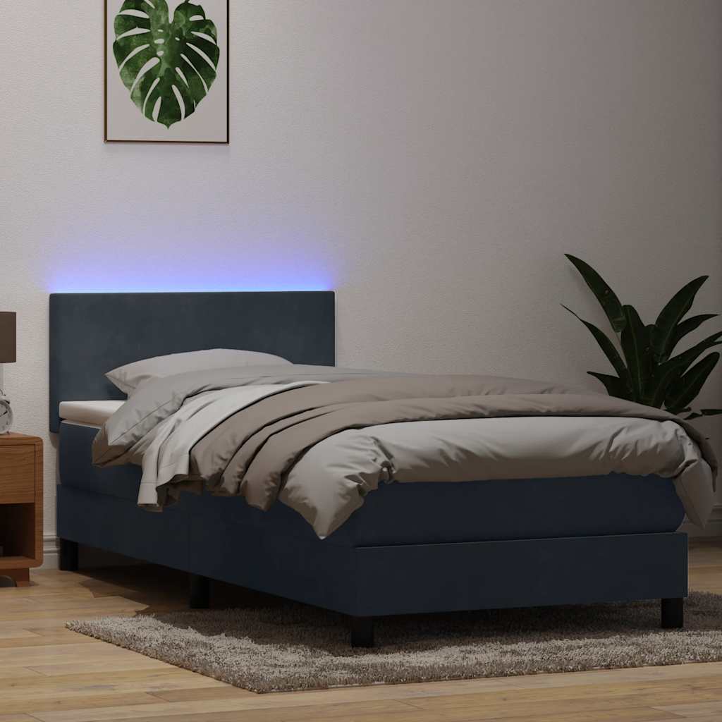 Box Spring krevet s madracem i LED tamnosivi 80 x 220 cm baršunasti