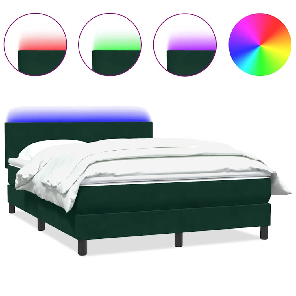 Box Spring krevet s madracem i LED tamno zeleni 160x220 cm baršun