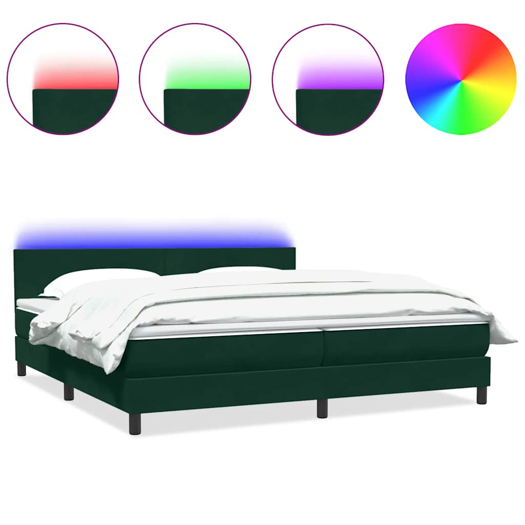 Box Spring krevet s madracem i LED tamno zeleni 180x220 cm baršun