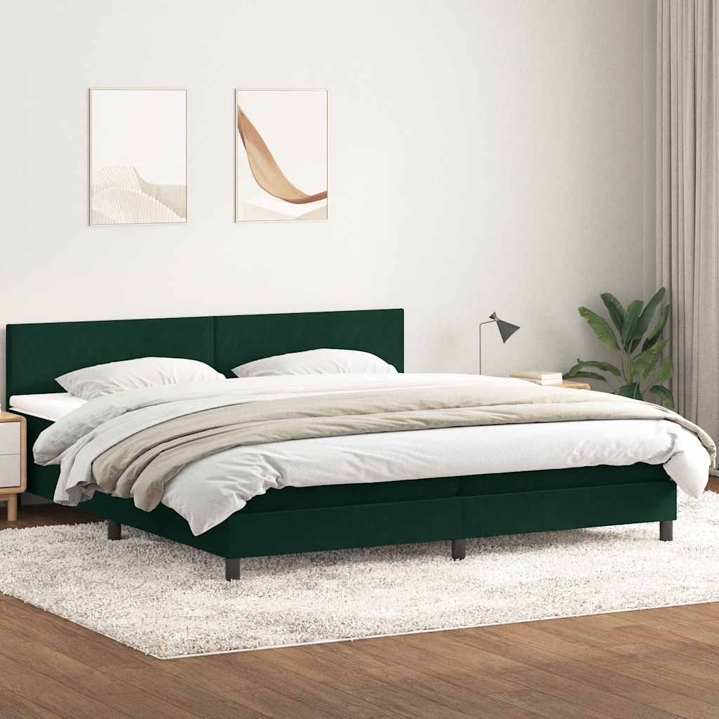 Box Spring krevet s madracem i LED tamno zeleni 180x220 cm baršun