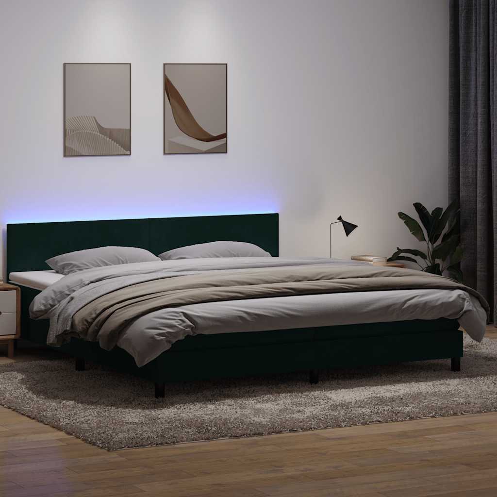 Box Spring krevet s madracem i LED tamno zeleni 180x220 cm baršun