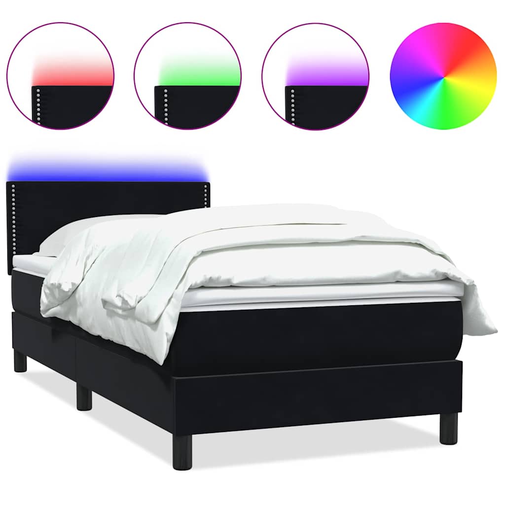 Box Spring krevet s madracem i LED crni 90x210 cm baršunasti