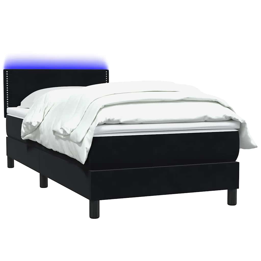 Box Spring krevet s madracem i LED crni 90x210 cm baršunasti