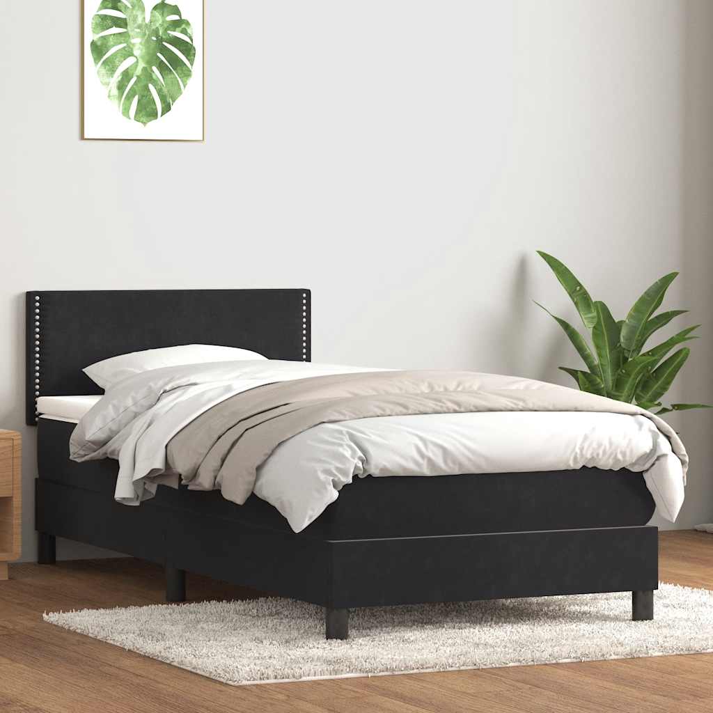 Box Spring krevet s madracem i LED crni 90x210 cm baršunasti