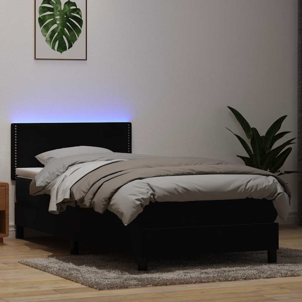 Box Spring krevet s madracem i LED crni 90x210 cm baršunasti