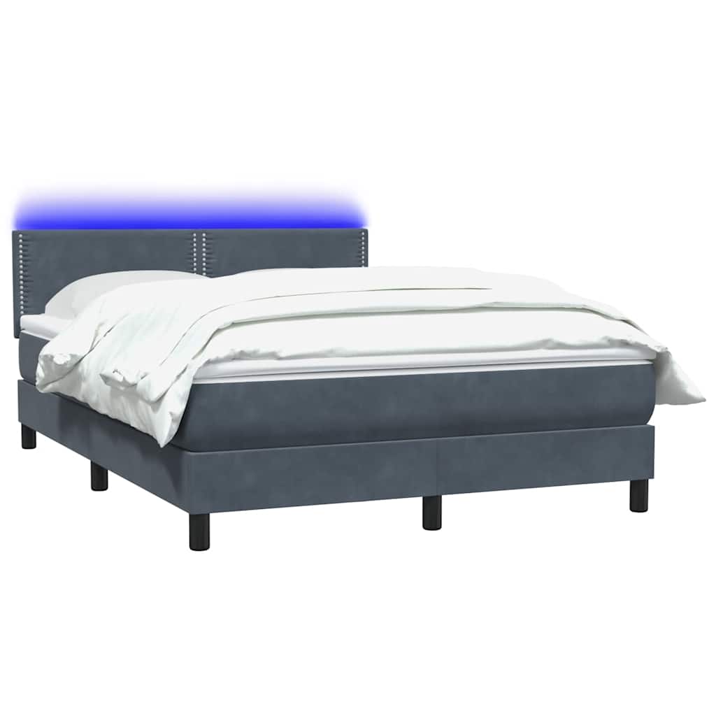 Krevet s oprugama i madracem LED tamnosivi 160x210 cm baršunasti