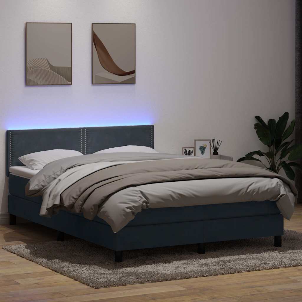 Krevet s oprugama i madracem LED tamnosivi 160x210 cm baršunasti