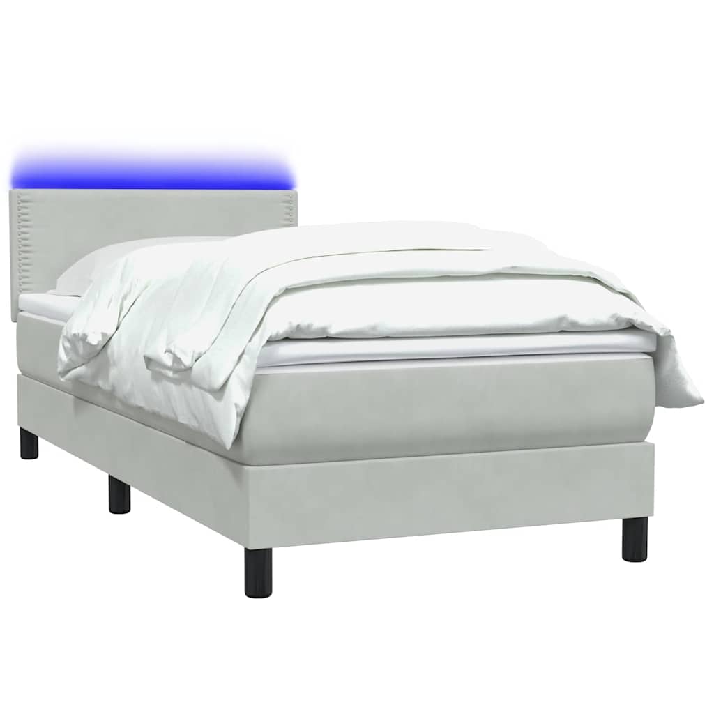 Box Spring krevet s madracem i LED svijetlo sivi 80x220 cm samt