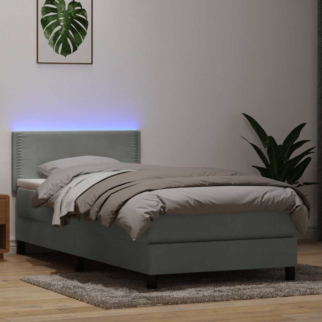 Box Spring krevet s madracem i LED svijetlo sivi 80x220 cm samt