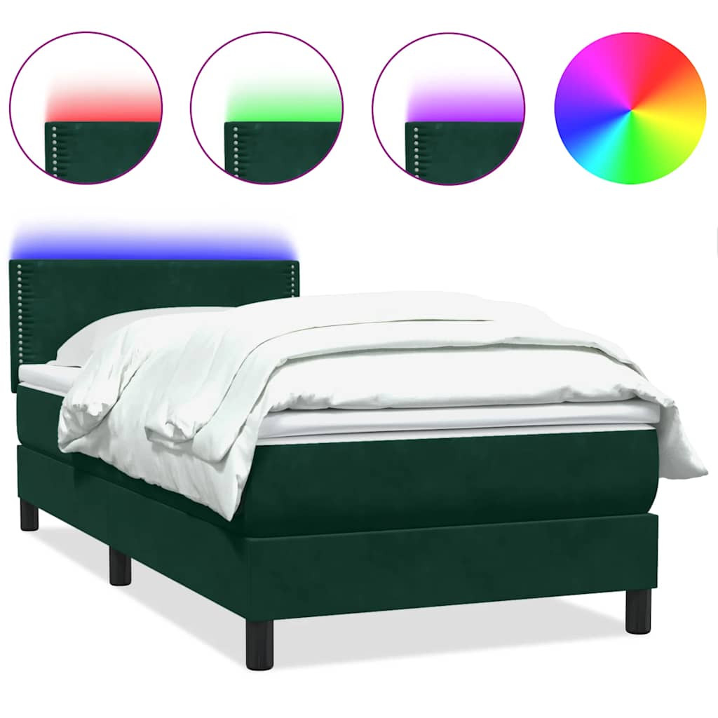 Box Spring krevet s madracem i LED tamnozeleni 80x220 cm baršun