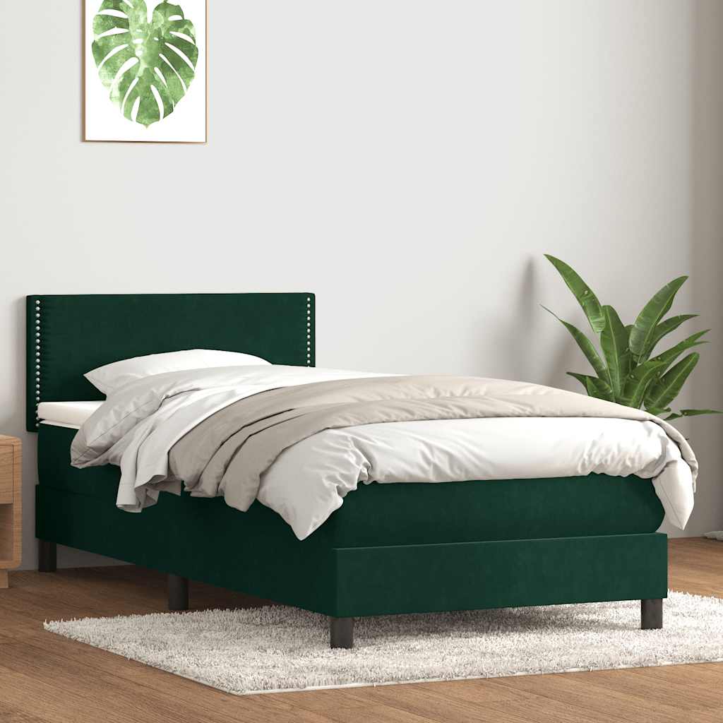 Box Spring krevet s madracem i LED tamnozeleni 80x220 cm baršun