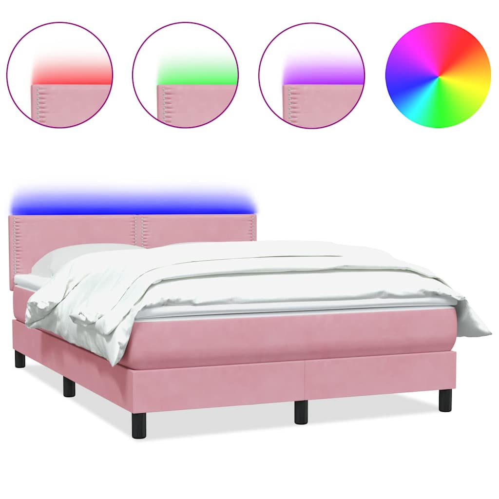 Box Spring krevet s madracem i LED ružičasti 160x220 cm baršun