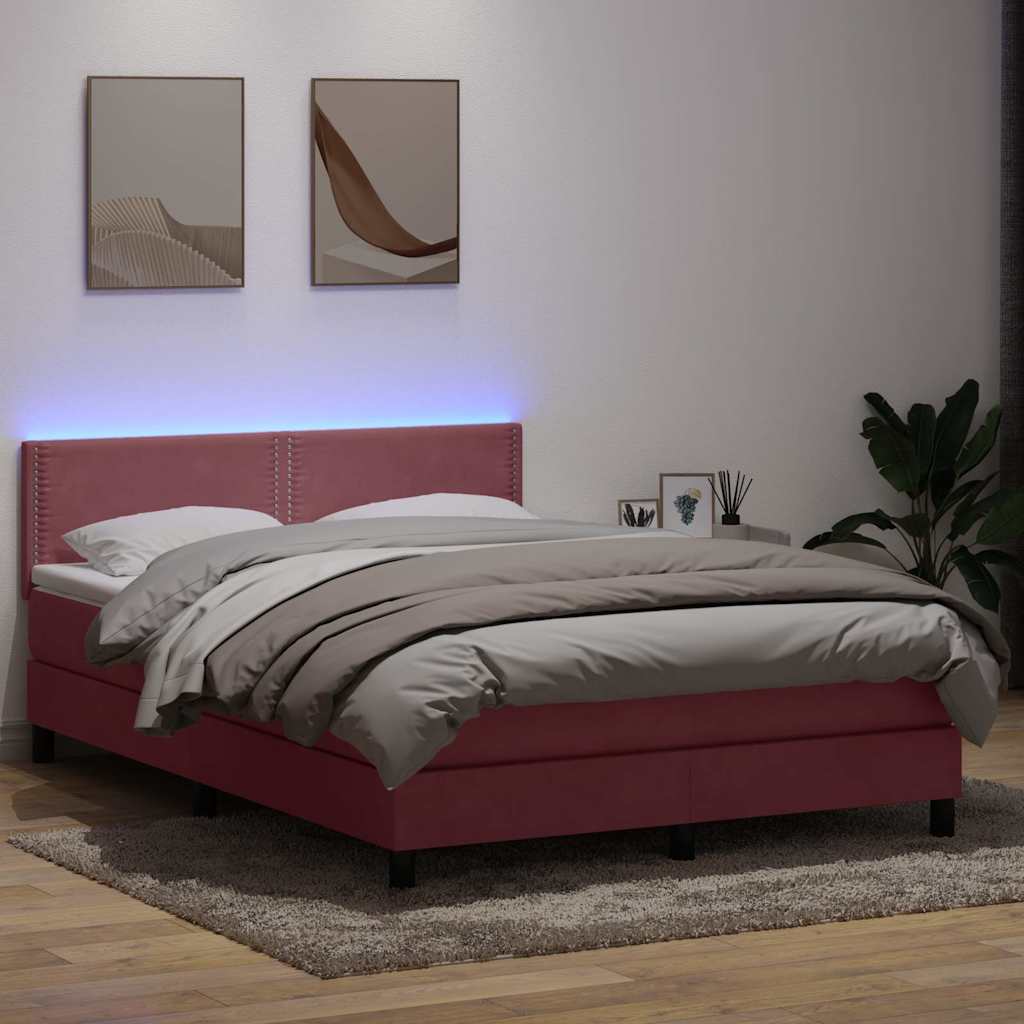 Box Spring krevet s madracem i LED ružičasti 160x220 cm baršun