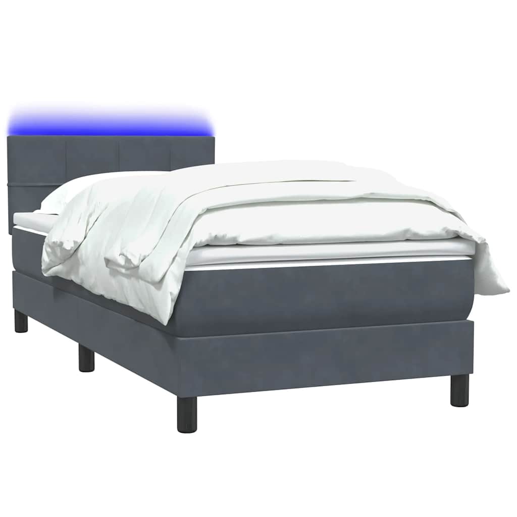 Box Spring krevet s madracem i LED tamno sivi 80x210 cm baršun
