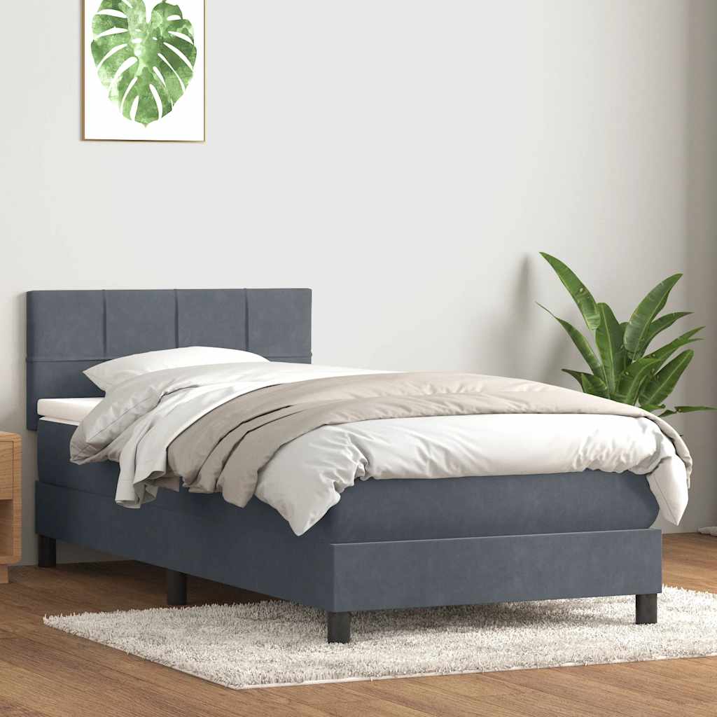 Box Spring krevet s madracem i LED tamno sivi 80x210 cm baršun