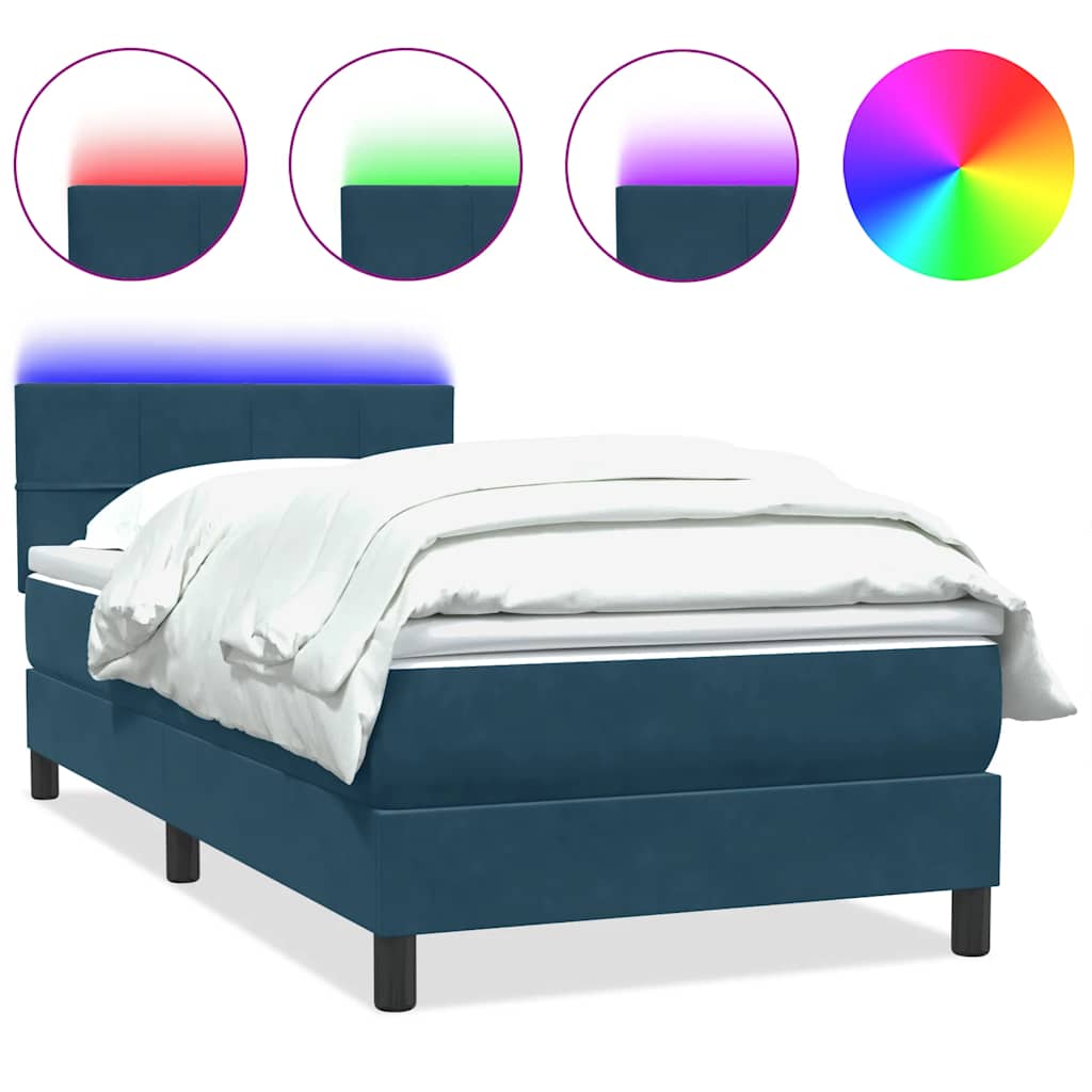 Box Spring krevet s madracem i LED tamnoplavi 80x210 cm baršun