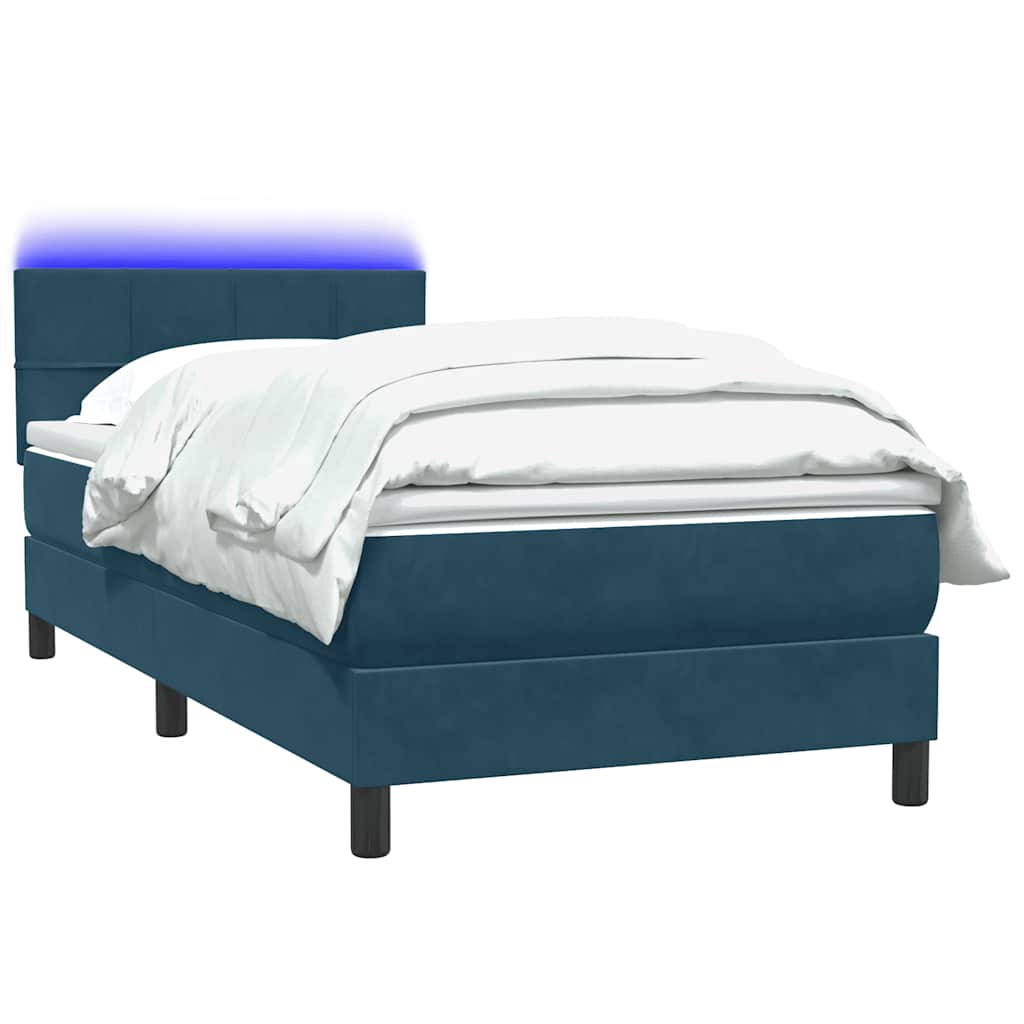 Box Spring krevet s madracem i LED tamnoplavi 80x210 cm baršun